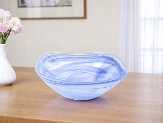 10" Blue And White Alabaster Glass Square Salad Bowl