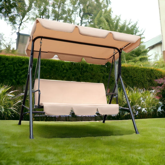 Columpio de exterior de acero beige de 65" con cojín beige