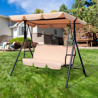 Columpio de exterior de acero beige de 65" con cojín beige