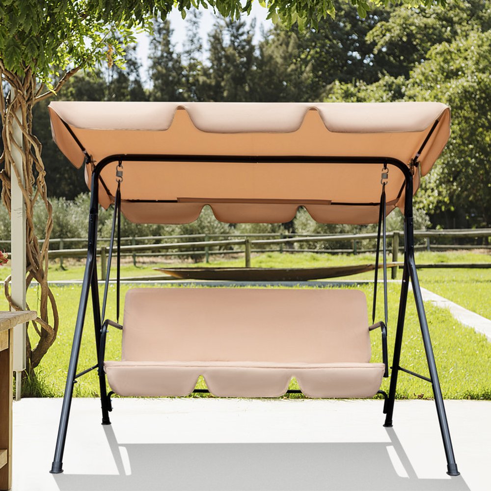 Columpio de exterior de acero beige de 65" con cojín beige