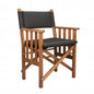 Silla de director de 20" de madera maciza negra y natural para interiores y exteriores con cojín negro