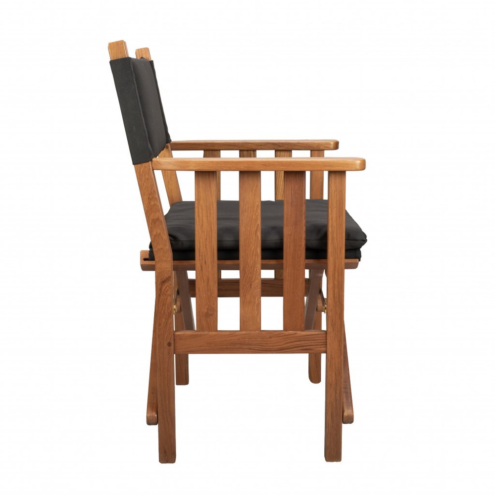 Silla de director de 20" de madera maciza negra y natural para interiores y exteriores con cojín negro