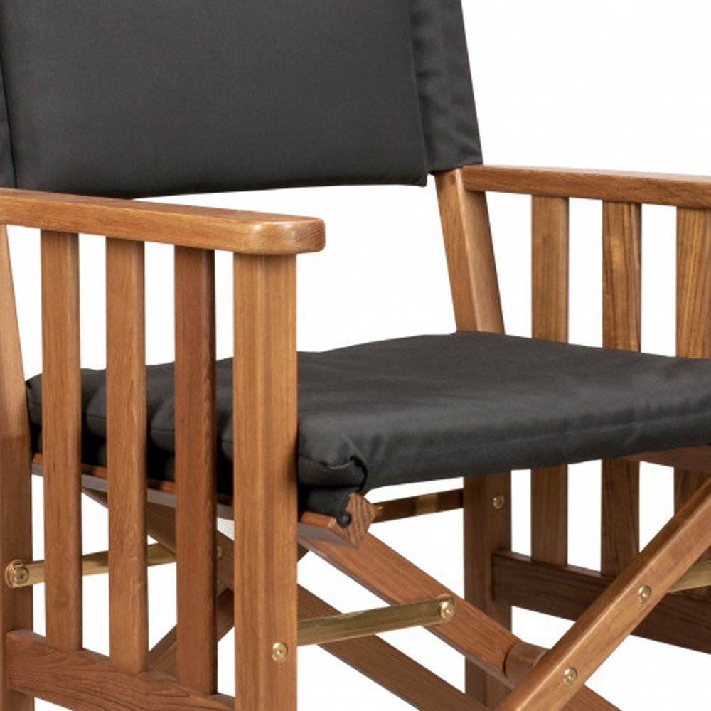 Silla de director de 20" de madera maciza negra y natural para interiores y exteriores con cojín negro