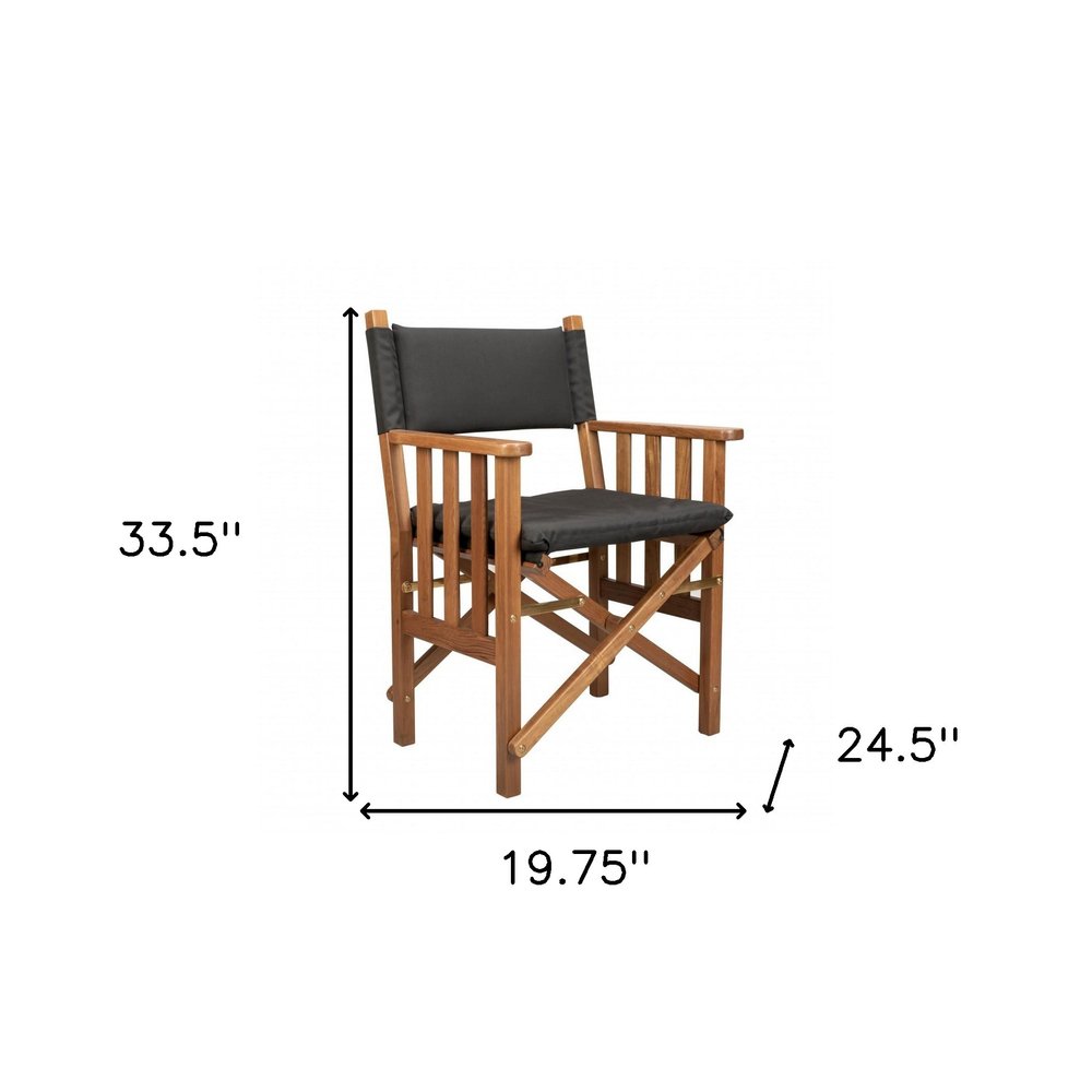 Silla de director de 20" de madera maciza negra y natural para interiores y exteriores con cojín negro