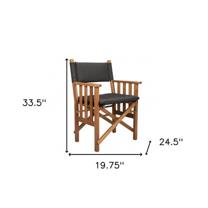 Silla de director de 20" de madera maciza negra y natural para interiores y exteriores con cojín negro