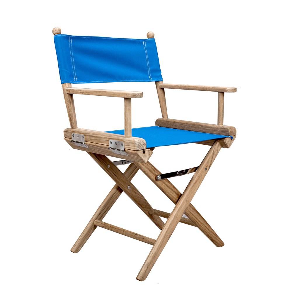 Silla de director de madera maciza azul y marrón