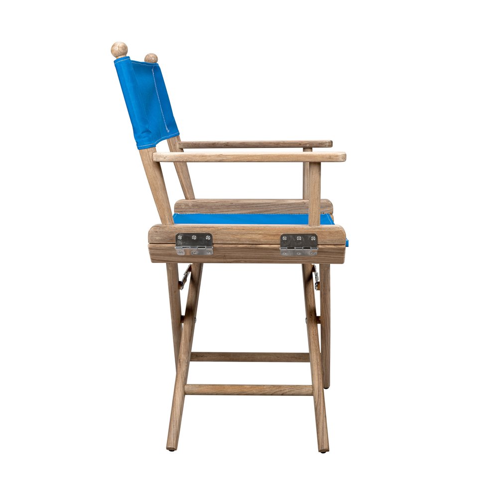 Silla de director de madera maciza azul y marrón