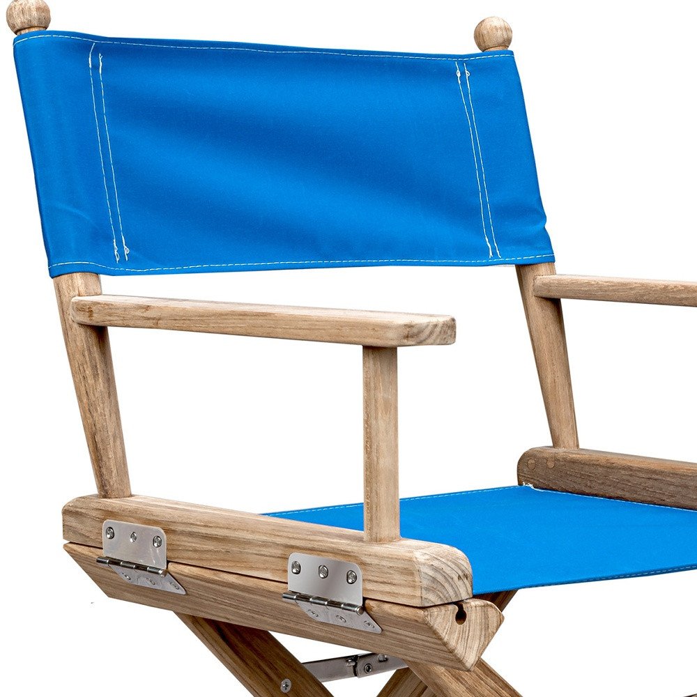 Silla de director de madera maciza azul y marrón