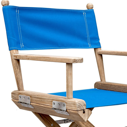 Silla de director de madera maciza azul y marrón