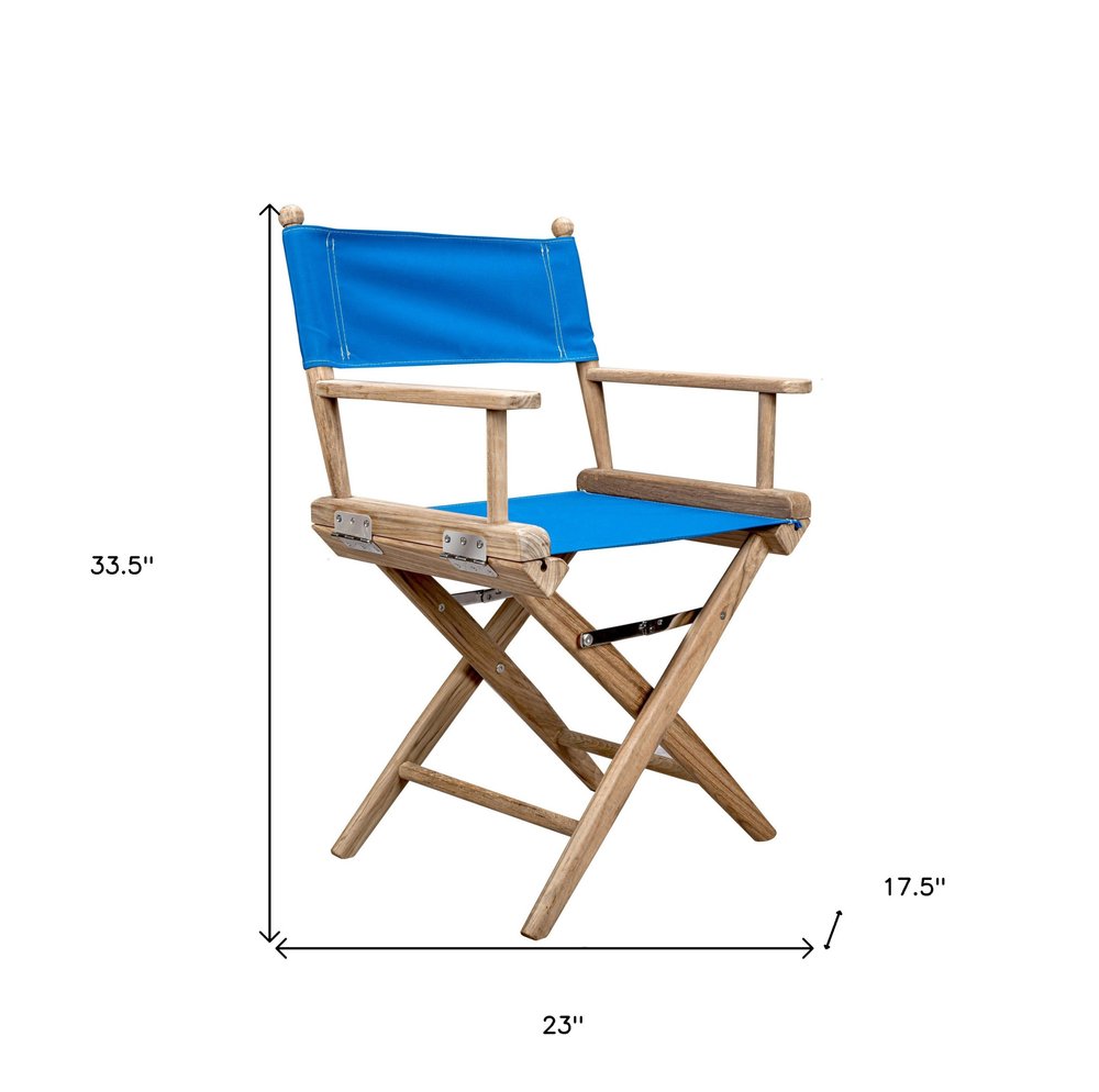 Silla de director de madera maciza azul y marrón