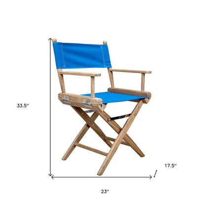 Silla de director de madera maciza azul y marrón