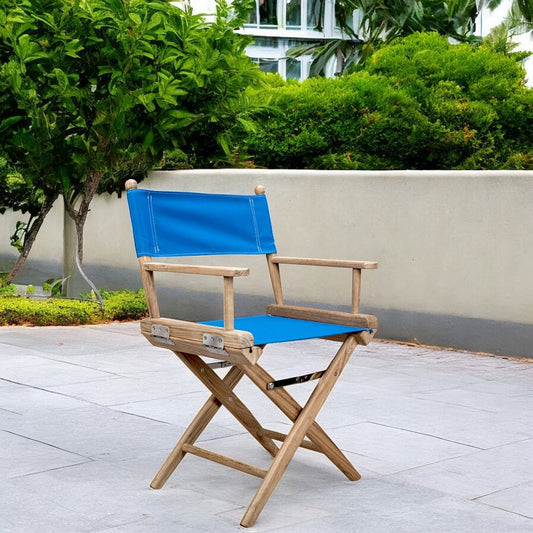 Silla de director de madera maciza azul y marrón