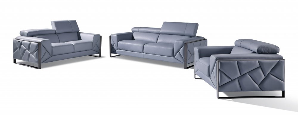 Conjunto de asientos para seis personas en cuero italiano azul claro para interiores de tres piezas
