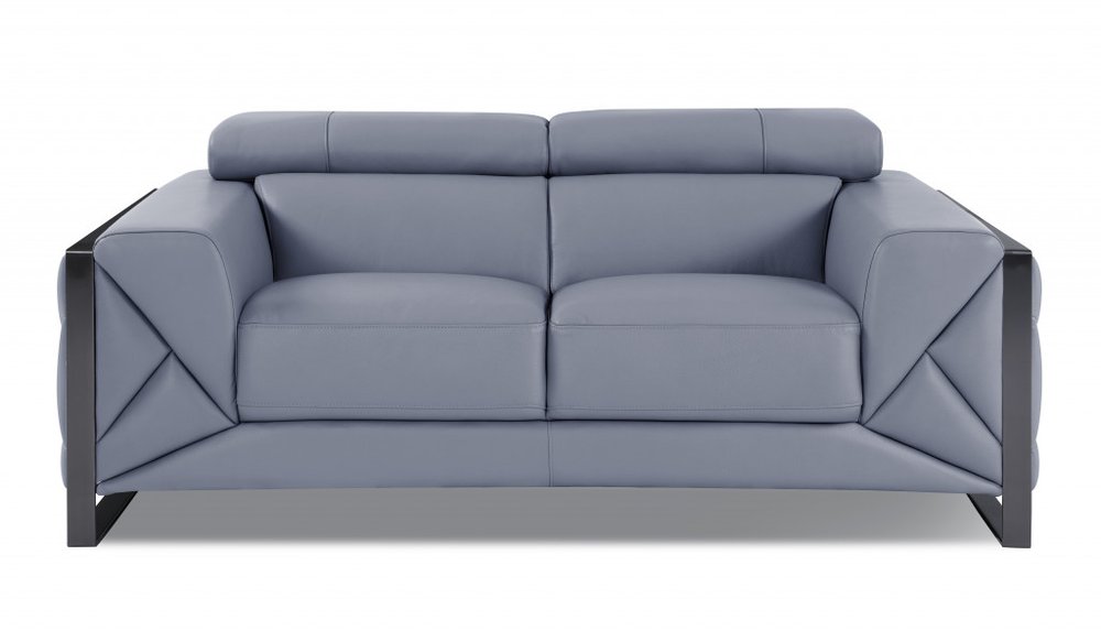 Conjunto de asientos para seis personas en cuero italiano azul claro para interiores de tres piezas