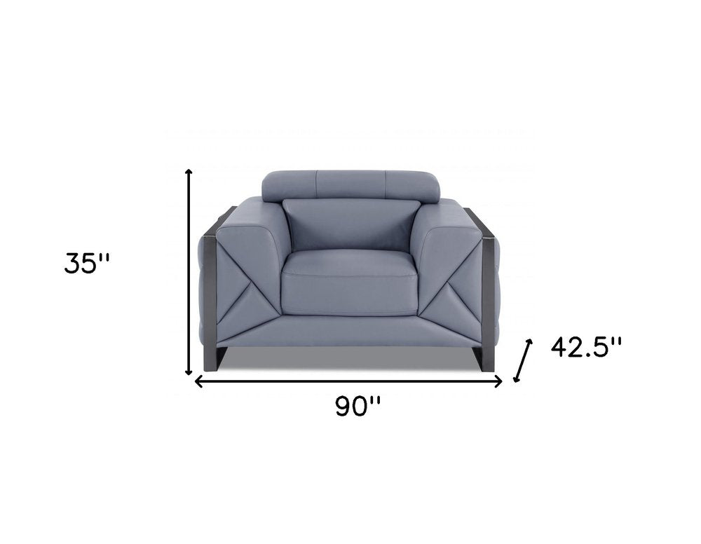 Conjunto de asientos para seis personas en cuero italiano azul claro para interiores de tres piezas