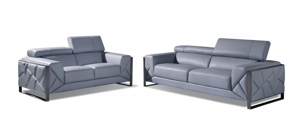 Conjunto de asientos para cinco personas en cuero italiano azul claro para interiores de dos piezas