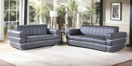 Conjunto de asientos para cinco personas en cuero italiano gris oscuro para interiores de dos piezas