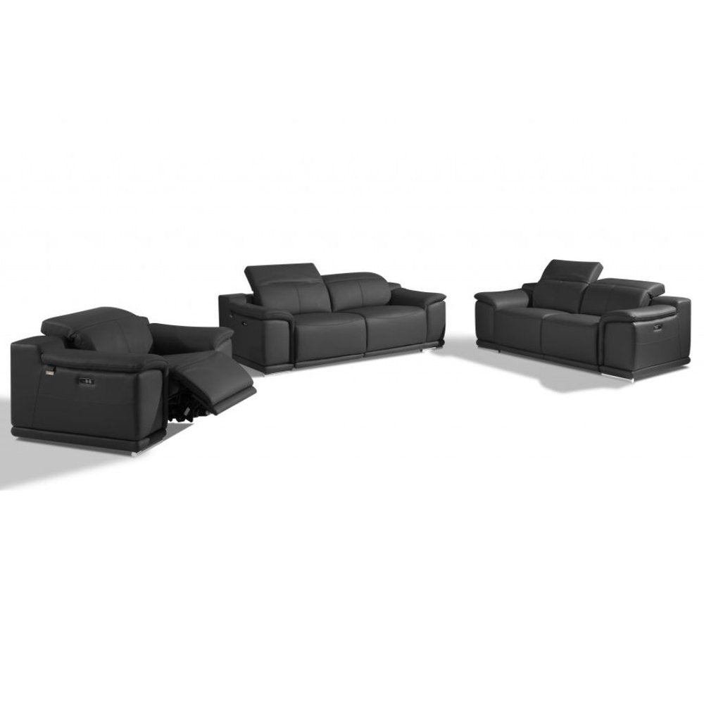 Conjunto de tres piezas para seis personas en cuero italiano gris oscuro para interiores