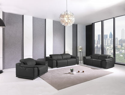 Conjunto de tres piezas para seis personas en cuero italiano gris oscuro para interiores