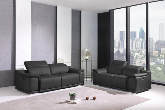 Conjunto de asientos para cinco personas en cuero italiano gris oscuro de dos piezas para interiores