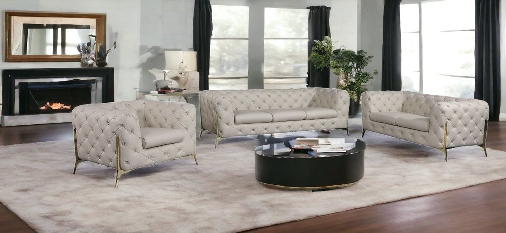 Conjunto de asientos para seis personas en cuero italiano beige de tres piezas para interiores
