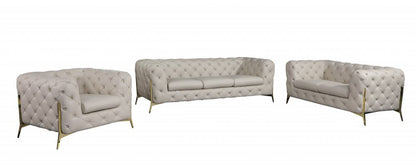 Conjunto de asientos para seis personas en cuero italiano beige de tres piezas para interiores