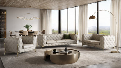 Conjunto de asientos para seis personas en cuero italiano beige de tres piezas para interiores