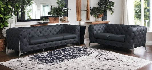 Conjunto de asientos para cinco personas en cuero italiano gris oscuro para interiores de dos piezas