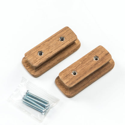 Set of Two Brown Teak Wood Drawer Pull Knobs