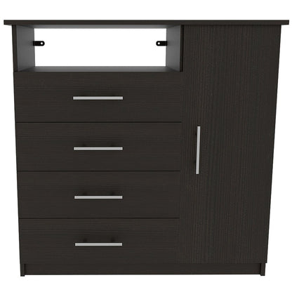 Cómoda combinada de cuatro cajones de madera manufacturada negra de 36"