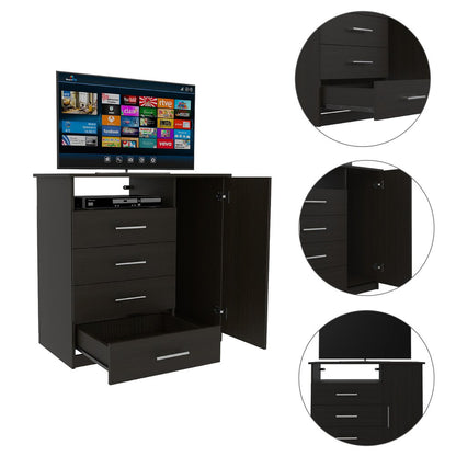 Cómoda combinada de cuatro cajones de madera manufacturada negra de 36"