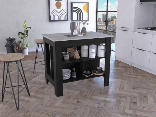 Isla de cocina de 41" en negro y marfil con almacenamiento