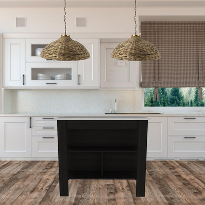 Isla de cocina de 41" en negro y marfil con almacenamiento