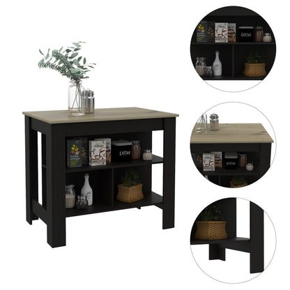 Isla de cocina de 41" en negro y natural con almacenamiento
