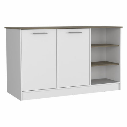 Isla de cocina blanca y marrón de 59" con almacenamiento