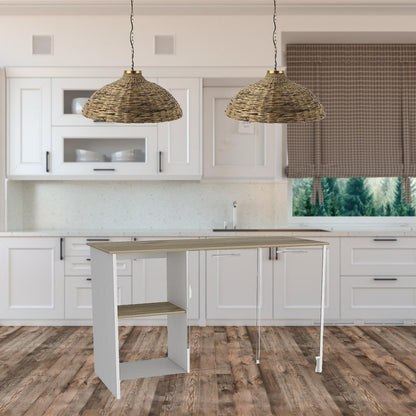 Isla de cocina blanca y marrón de 59" con almacenamiento