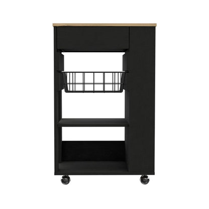 Carrito de cocina con ruedas de 22" en color negro y natural con almacenamiento