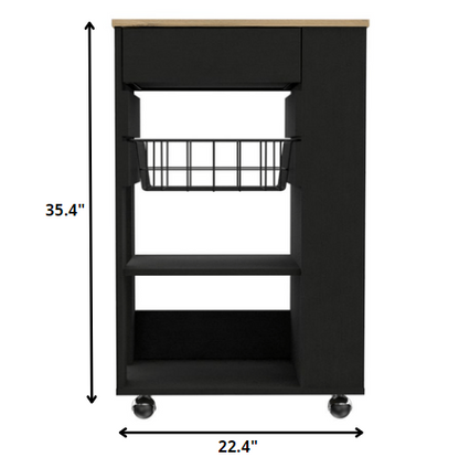 Carrito de cocina con ruedas de 22" en color negro y natural con almacenamiento