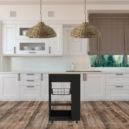 Carrito de cocina con ruedas de 22" en color negro y natural con almacenamiento