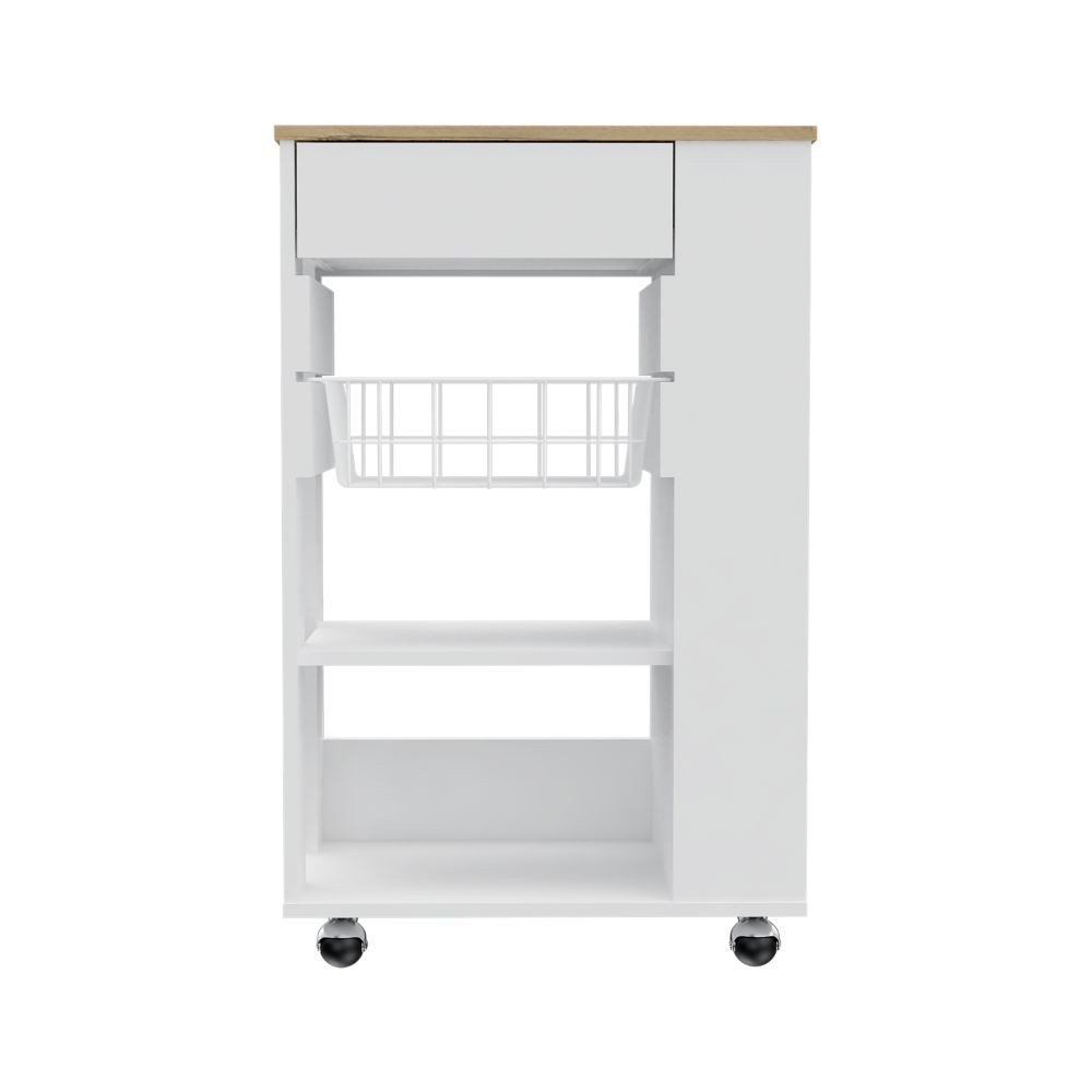 Carrito de cocina con ruedas de 22" blanco y marrón con almacenamiento