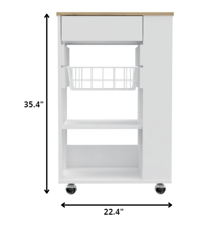 Carrito de cocina con ruedas de 22" blanco y marrón con almacenamiento
