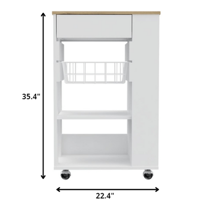 Carrito de cocina con ruedas de 22" blanco y marrón con almacenamiento