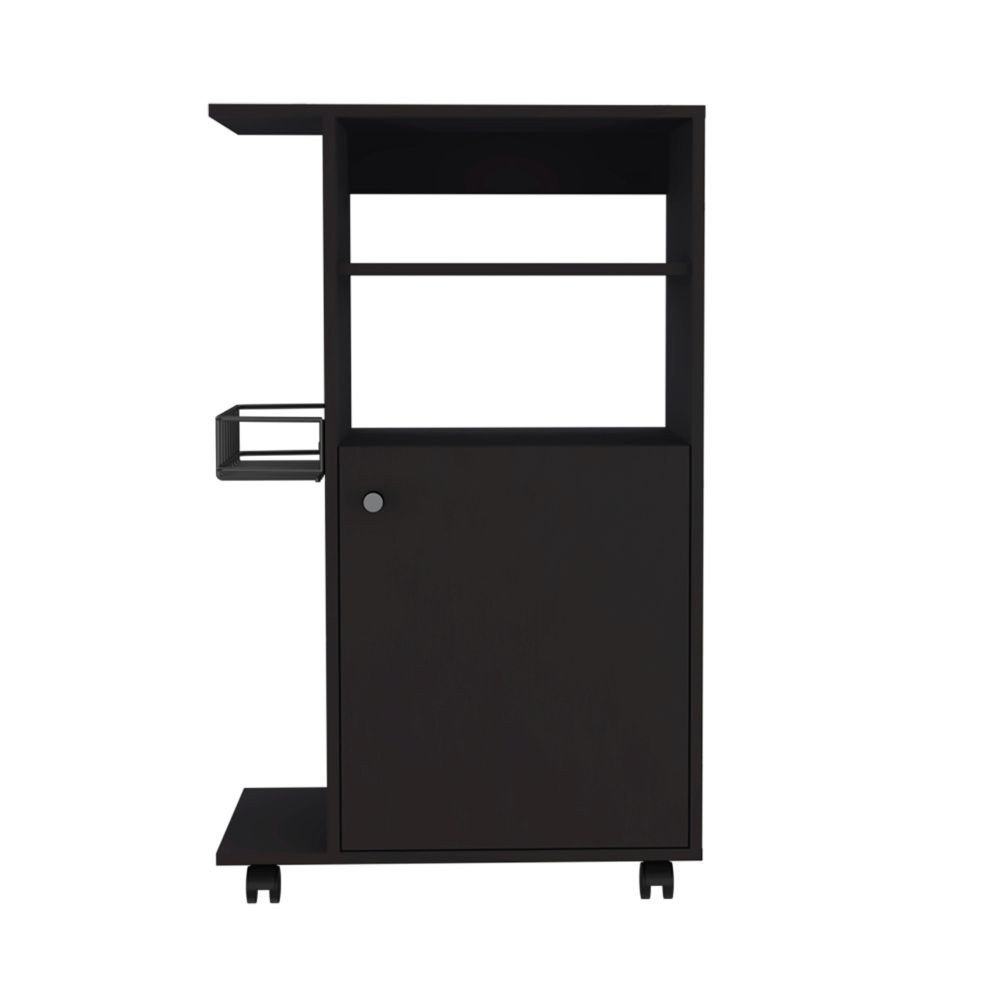 Carrito de cocina negro con ruedas de 24" y almacenamiento