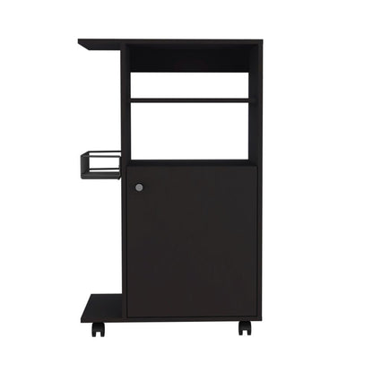 Carrito de cocina negro con ruedas de 24" y almacenamiento