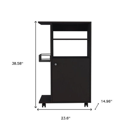 Carrito de cocina negro con ruedas de 24" y almacenamiento