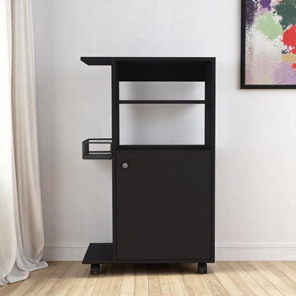 Carrito de cocina negro con ruedas de 24" y almacenamiento