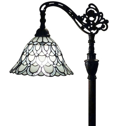 62" Brown Traditional Shaped Floor Lamp With White Stained Glass Bowl Shade
