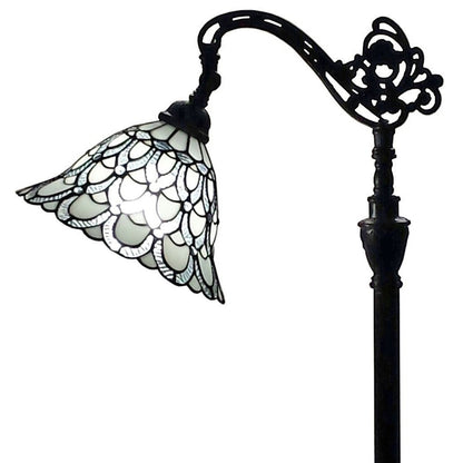 62" Brown Traditional Shaped Floor Lamp With White Stained Glass Bowl Shade