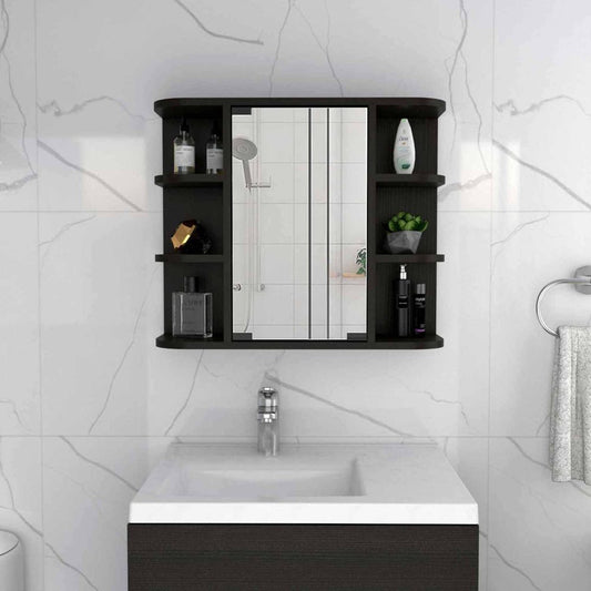Tocador de baño flotante de madera negra de 24"