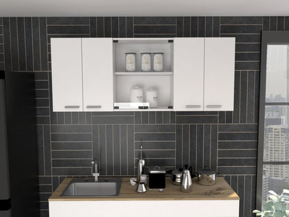 59" White Wood Wall Mounted China Cabinet With Six Doors